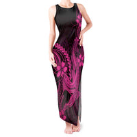 Pink Black Aloha Hawaii Tank Maxi Dress Polynesian Shark Tattoo With Plumeria - Polynesian Pride