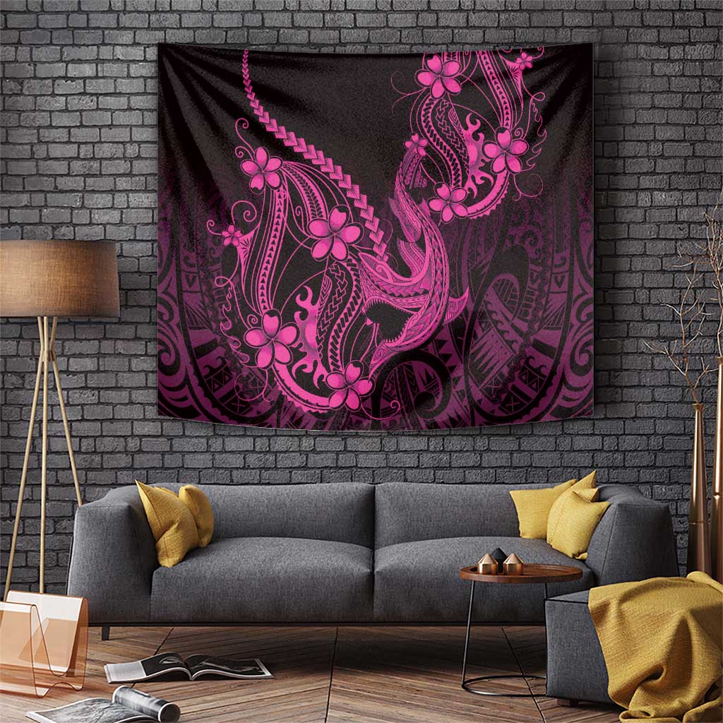Pink Black Aloha Hawaii Tapestry Polynesian Shark Tattoo With Plumeria - Polynesian Pride