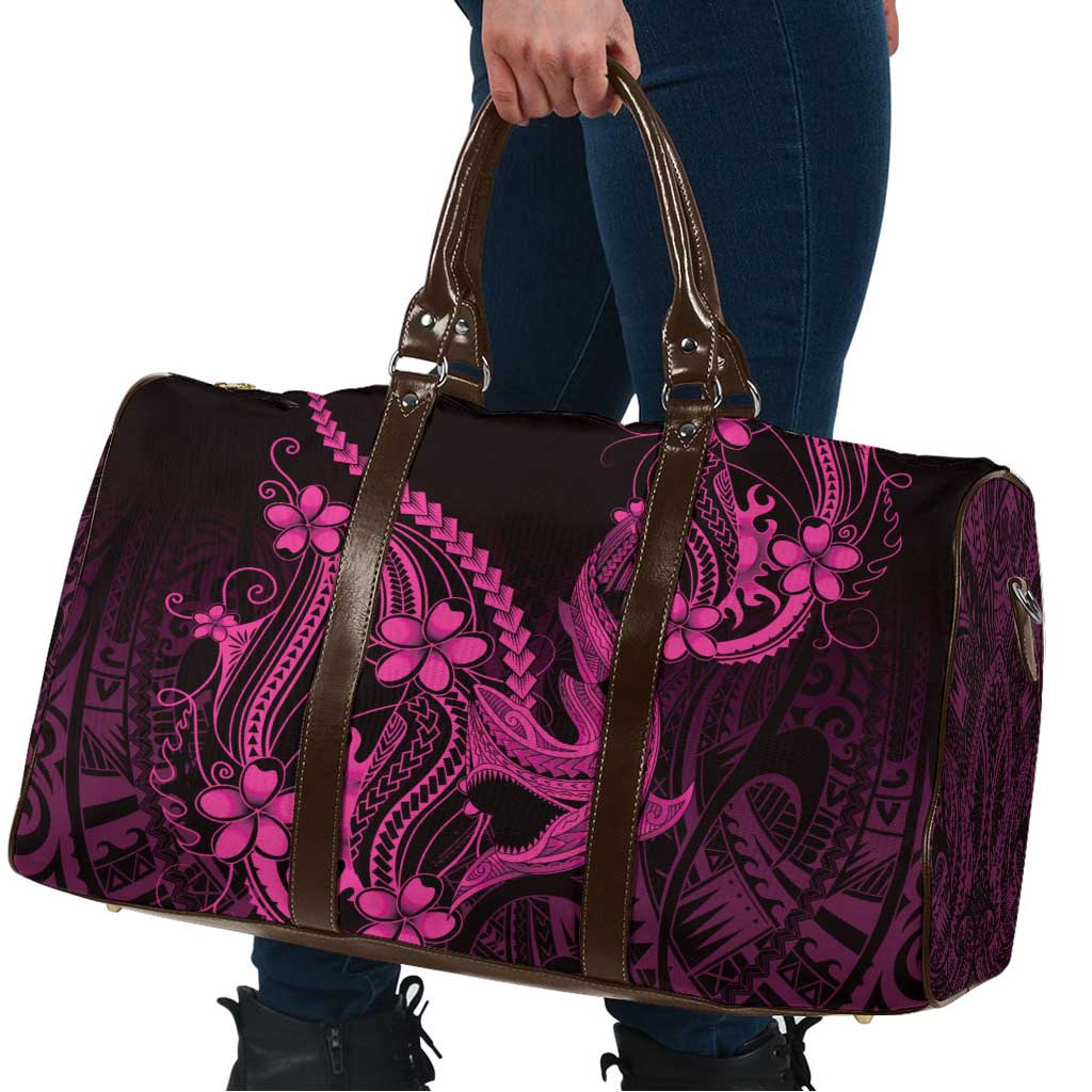 Pink Black Aloha Hawaii Travel Bag Polynesian Shark Tattoo With Plumeria - Polynesian Pride