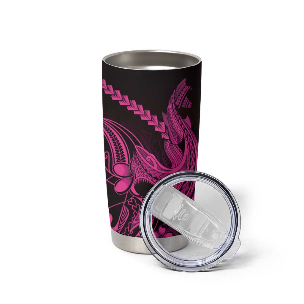 Pink Black Aloha Hawaii Tumbler Cup Polynesian Shark Tattoo With Plumeria - Polynesian Pride
