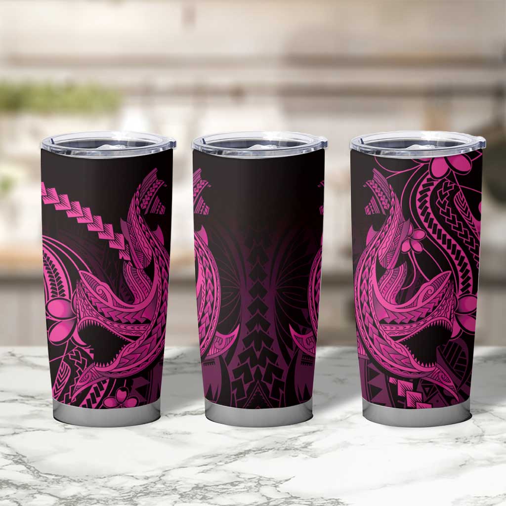Pink Black Aloha Hawaii Tumbler Cup Polynesian Shark Tattoo With Plumeria - Polynesian Pride