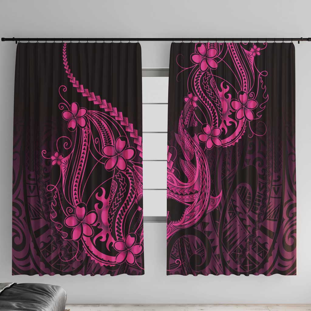 Pink Black Aloha Hawaii Window Curtain Polynesian Shark Tattoo With Plumeria - Polynesian Pride