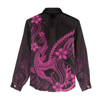 Pink Black Aloha Hawaii Women Casual Shirt Polynesian Shark Tattoo With Plumeria - Polynesian Pride