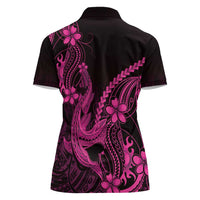Pink Black Aloha Hawaii Women Polo Shirt Polynesian Shark Tattoo With Plumeria - Polynesian Pride
