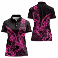 Pink Black Aloha Hawaii Women Polo Shirt Polynesian Shark Tattoo With Plumeria - Polynesian Pride