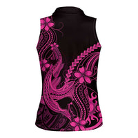 Pink Black Aloha Hawaii Women Sleeveless Polo Shirt Polynesian Shark Tattoo With Plumeria - Polynesian Pride