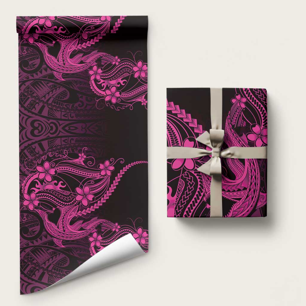 Pink Black Aloha Hawaii Wrapping Paper Polynesian Shark Tattoo With Plumeria - Polynesian Pride