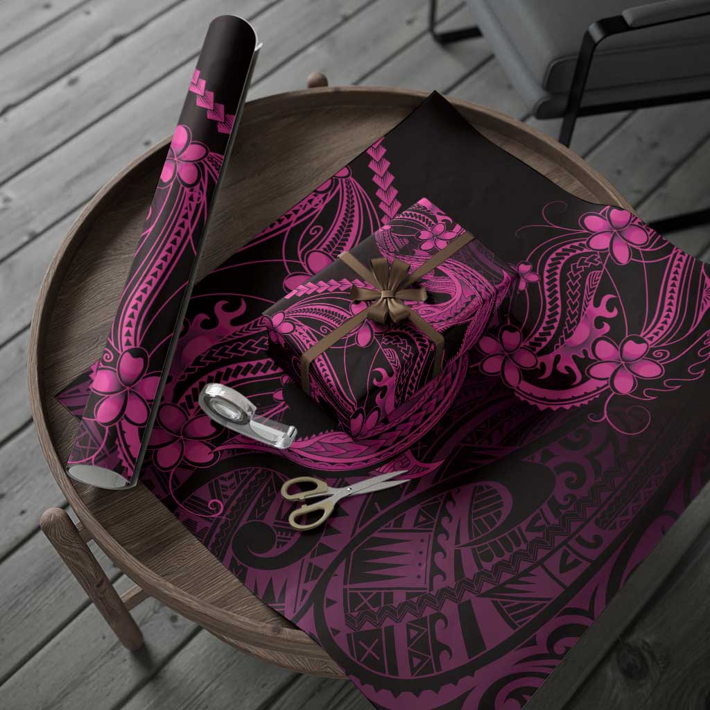 Pink Black Aloha Hawaii Wrapping Paper Polynesian Shark Tattoo With Plumeria - Polynesian Pride