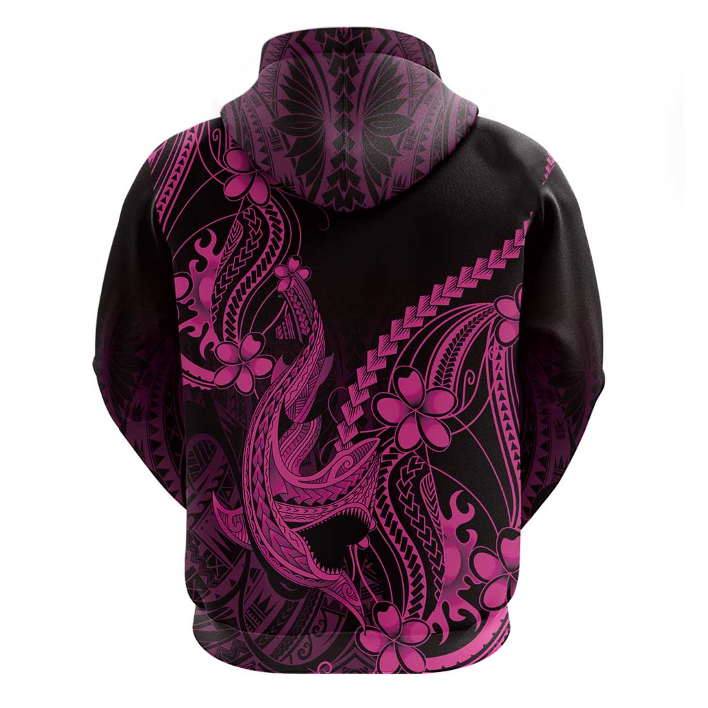 Pink Black Aloha Hawaii Zip Hoodie Polynesian Shark Tattoo With Plumeria - Polynesian Pride