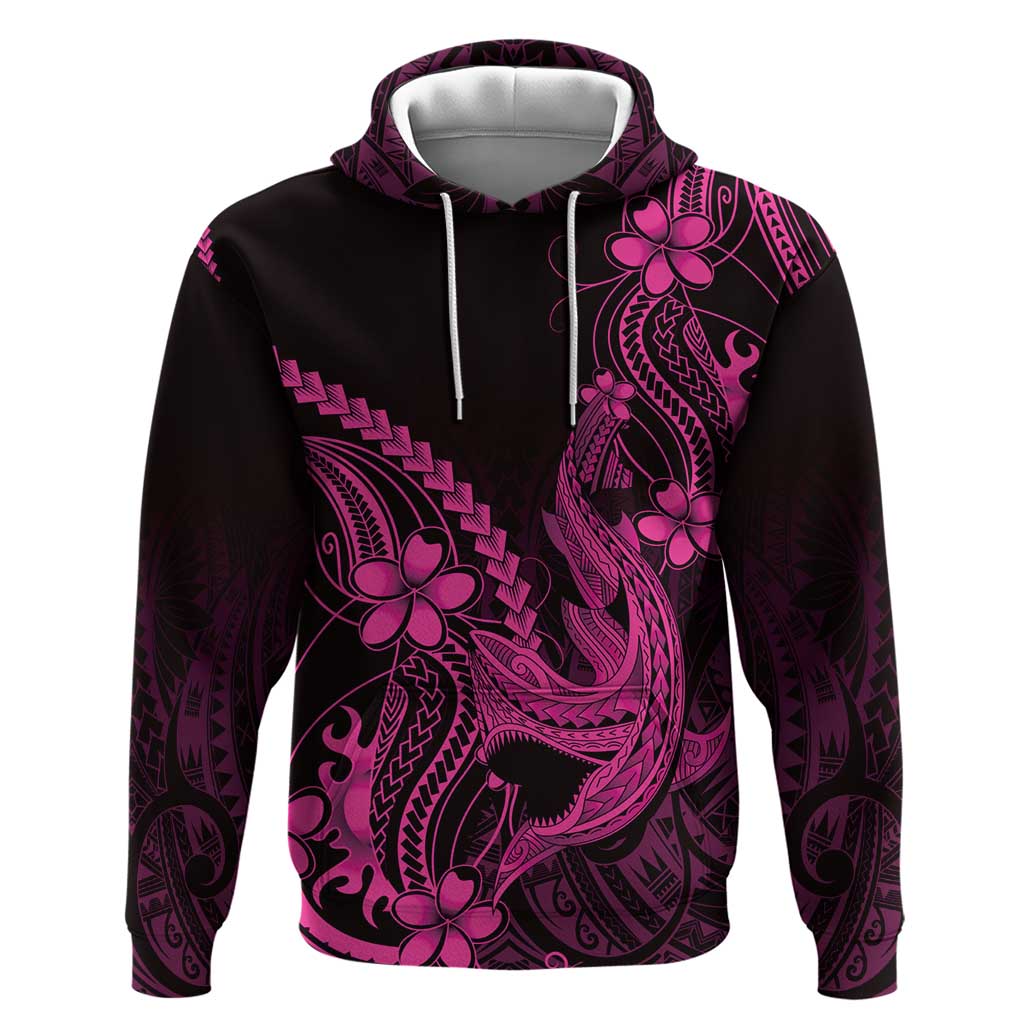 Pink Black Aloha Hawaii Zip Hoodie Polynesian Shark Tattoo With Plumeria - Polynesian Pride