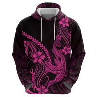 Pink Black Aloha Hawaii Zip Hoodie Polynesian Shark Tattoo With Plumeria - Polynesian Pride