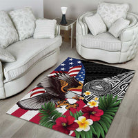 United States and American Samoa Area Rug USA Flag Eagle With Seal Tropical Flowers