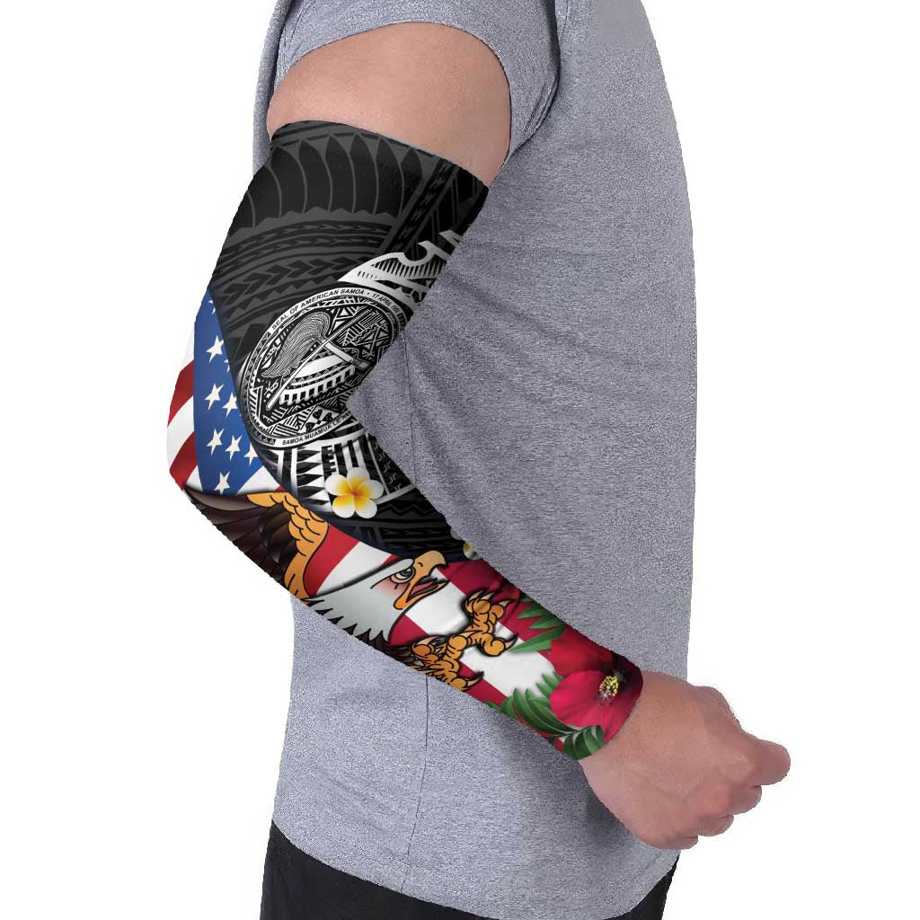 United States and American Samoa Arm Sleeves USA Flag Eagle With Seal Tropical Flowers