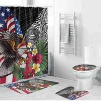 United States and American Samoa Bathroom Set USA Flag Eagle With Seal Tropical Flowers LT14 Bathroom Set (4 pcs) Black - Polynesian Pride