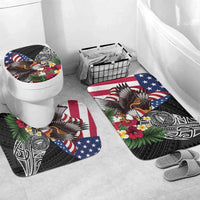 United States and American Samoa Bathroom Set USA Flag Eagle With Seal Tropical Flowers LT14 Mat Set Only (3 pcs) One Size Black - Polynesian Pride