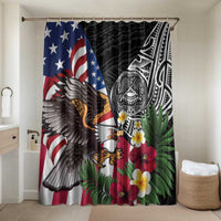 United States and American Samoa Bathroom Set USA Flag Eagle With Seal Tropical Flowers LT14 Shower Curtain Only Black - Polynesian Pride