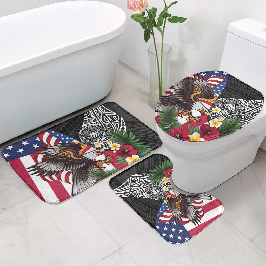 United States and American Samoa Bathroom Set USA Flag Eagle With Seal Tropical Flowers LT14 - Polynesian Pride