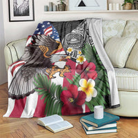 United States and American Samoa Blanket USA Flag Eagle With Seal Tropical Flowers LT14 Black - Polynesian Pride