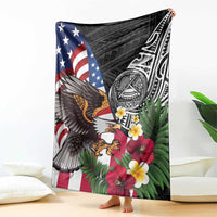 United States and American Samoa Blanket USA Flag Eagle With Seal Tropical Flowers LT14 - Polynesian Pride