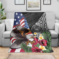 United States and American Samoa Blanket USA Flag Eagle With Seal Tropical Flowers LT14 - Polynesian Pride