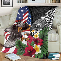 United States and American Samoa Blanket USA Flag Eagle With Seal Tropical Flowers LT14 - Polynesian Pride