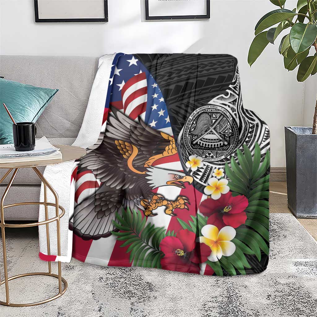 United States and American Samoa Blanket USA Flag Eagle With Seal Tropical Flowers LT14 - Polynesian Pride