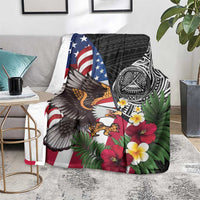 United States and American Samoa Blanket USA Flag Eagle With Seal Tropical Flowers LT14 - Polynesian Pride