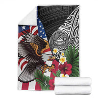 United States and American Samoa Blanket USA Flag Eagle With Seal Tropical Flowers LT14 - Polynesian Pride