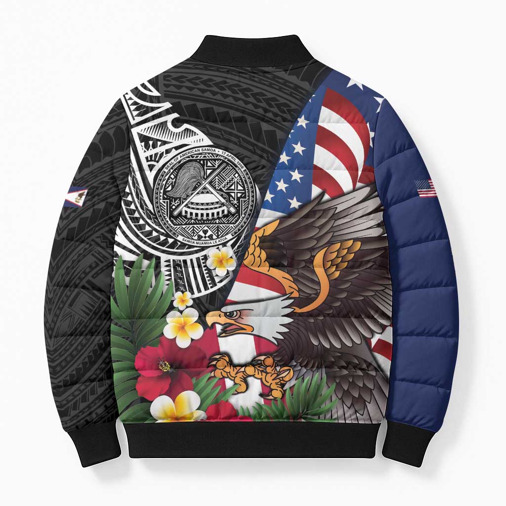 United States and American Samoa Bomber Puffer Jacket USA Flag Eagle With Seal Tropical Flowers LT14 - Polynesian Pride