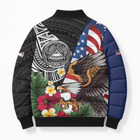 United States and American Samoa Bomber Puffer Jacket USA Flag Eagle With Seal Tropical Flowers LT14 - Polynesian Pride