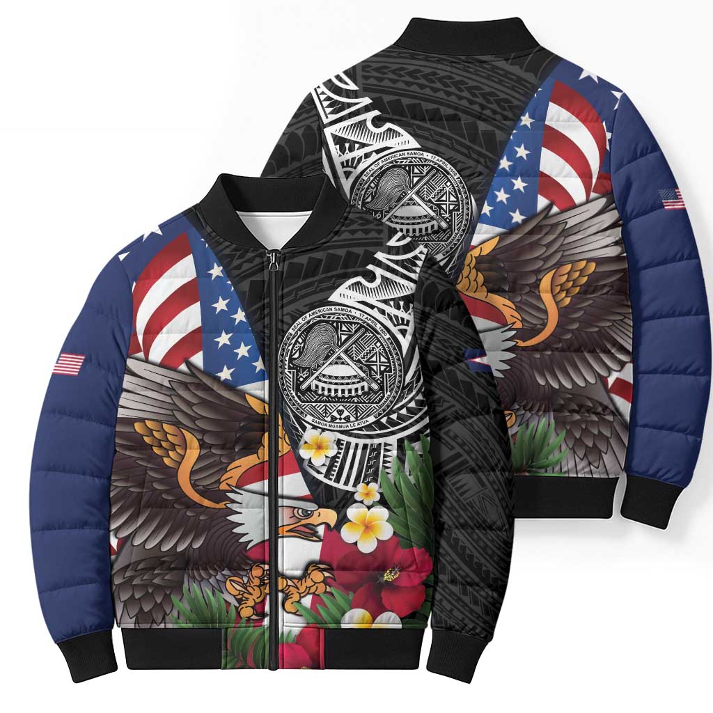 United States and American Samoa Bomber Puffer Jacket USA Flag Eagle With Seal Tropical Flowers LT14 - Polynesian Pride