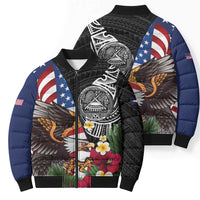 United States and American Samoa Bomber Puffer Jacket USA Flag Eagle With Seal Tropical Flowers LT14 - Polynesian Pride