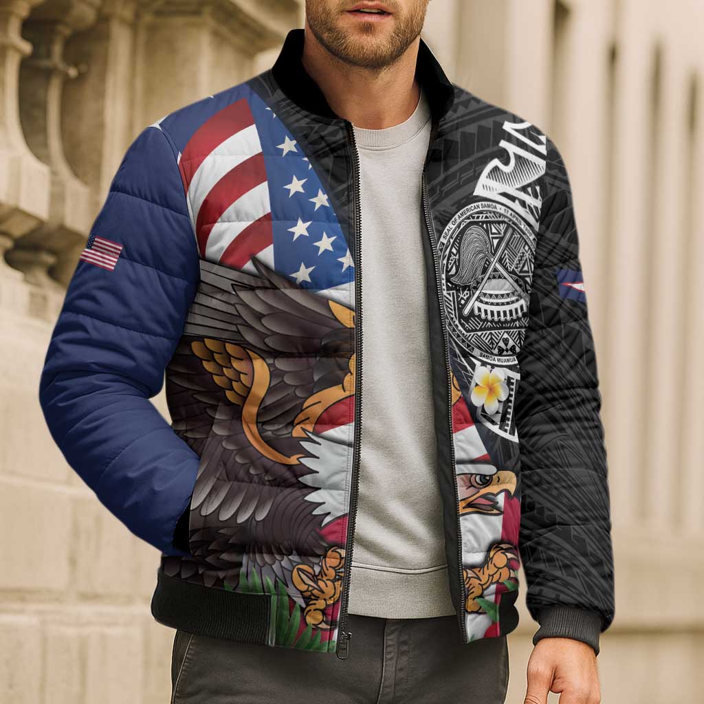 United States and American Samoa Bomber Puffer Jacket USA Flag Eagle With Seal Tropical Flowers LT14 - Polynesian Pride