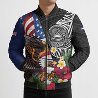United States and American Samoa Bomber Puffer Jacket USA Flag Eagle With Seal Tropical Flowers LT14 - Polynesian Pride
