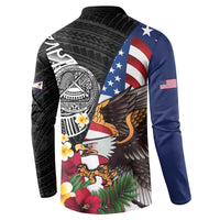 United States and American Samoa Button Sweatshirt USA Flag Eagle With Seal Tropical Flowers