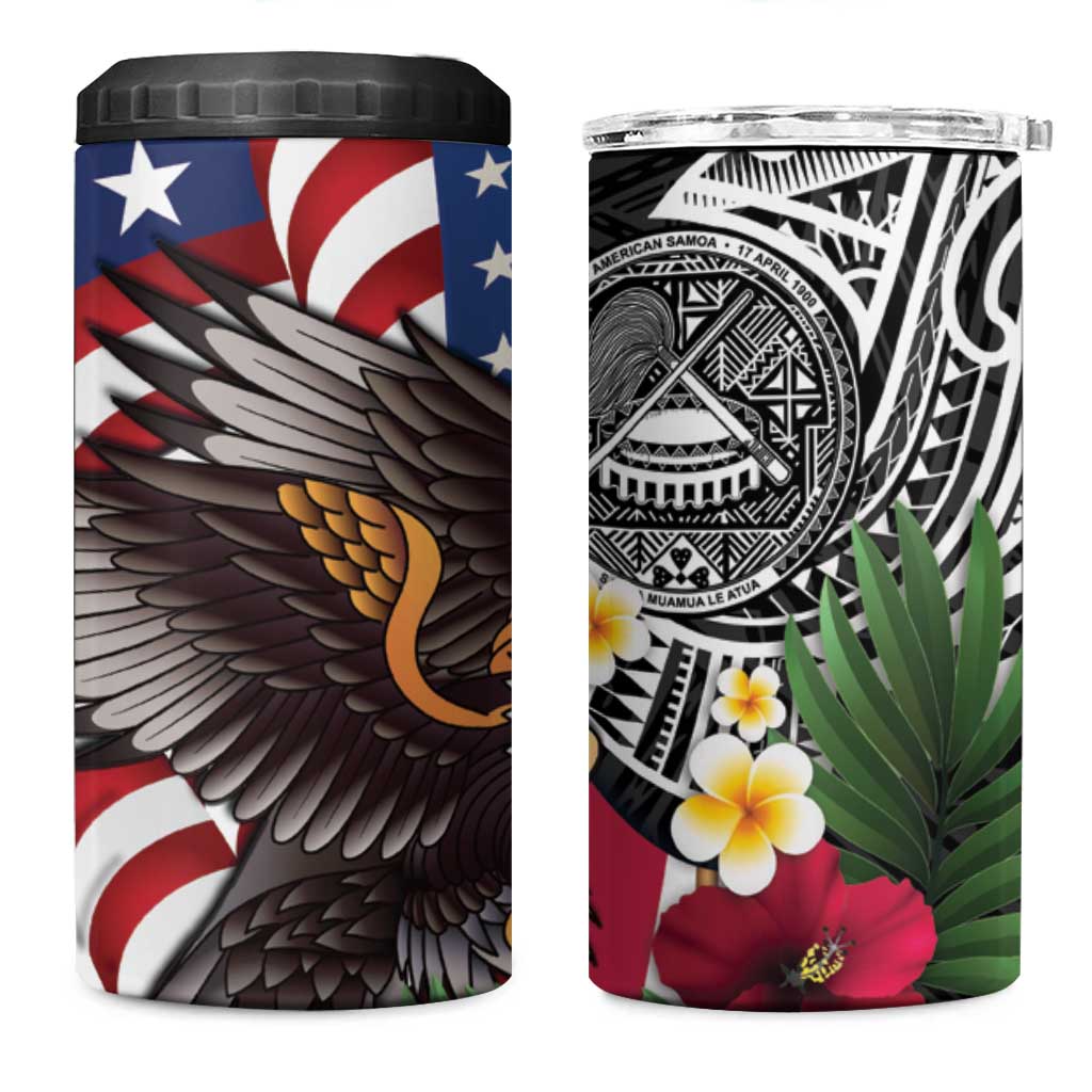 United States and American Samoa 4 in 1 Can Cooler Tumbler USA Flag Eagle With Seal Tropical Flowers LT14 One Size: 16 oz Black - Polynesian Pride