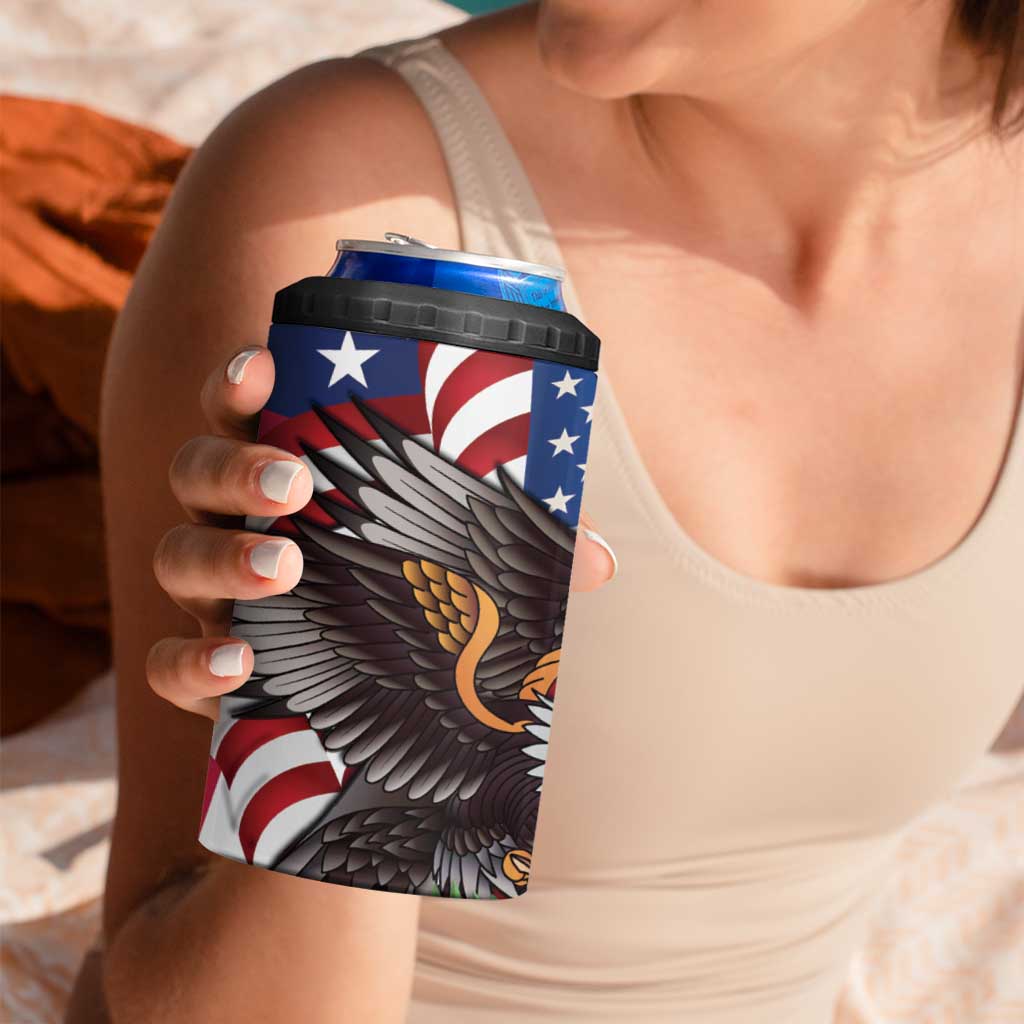 United States and American Samoa 4 in 1 Can Cooler Tumbler USA Flag Eagle With Seal Tropical Flowers LT14 - Polynesian Pride