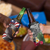 United States and American Samoa 4 in 1 Can Cooler Tumbler USA Flag Eagle With Seal Tropical Flowers LT14 - Polynesian Pride