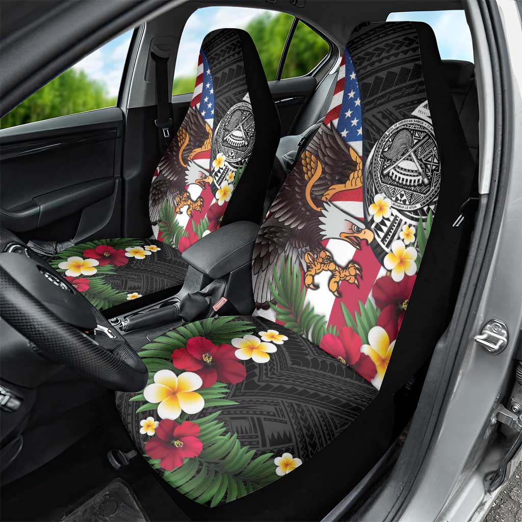 United States and American Samoa Car Seat Cover USA Flag Eagle With Seal Tropical Flowers LT14 - Polynesian Pride