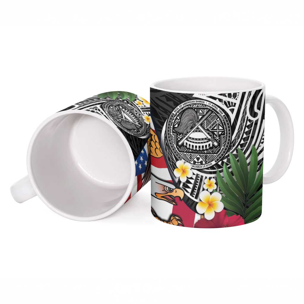 United States and American Samoa Ceramic Mug USA Flag Eagle With Seal Tropical Flowers