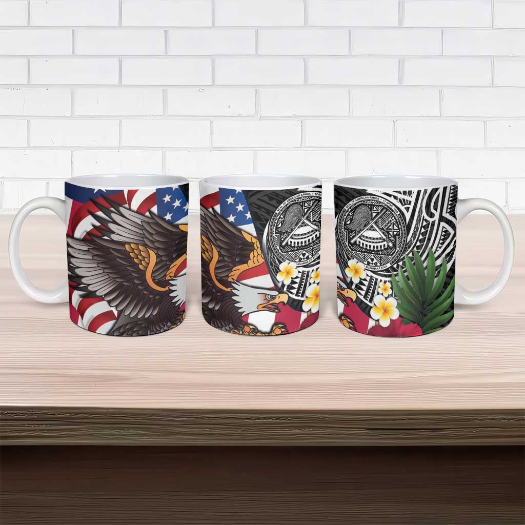 United States and American Samoa Ceramic Mug USA Flag Eagle With Seal Tropical Flowers
