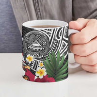 United States and American Samoa Ceramic Mug USA Flag Eagle With Seal Tropical Flowers