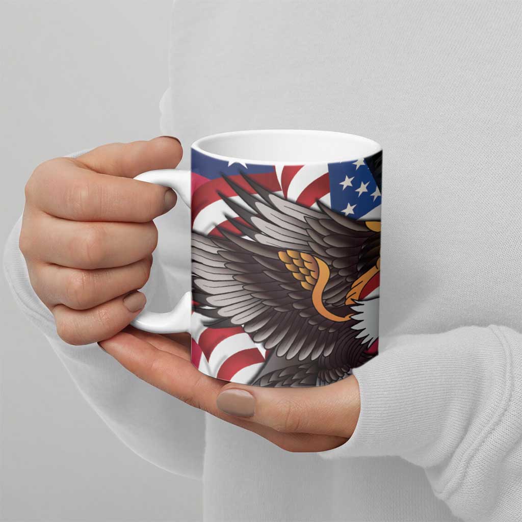 United States and American Samoa Ceramic Mug USA Flag Eagle With Seal Tropical Flowers