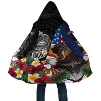 United States and American Samoa Cloak USA Flag Eagle With Seal Tropical Flowers