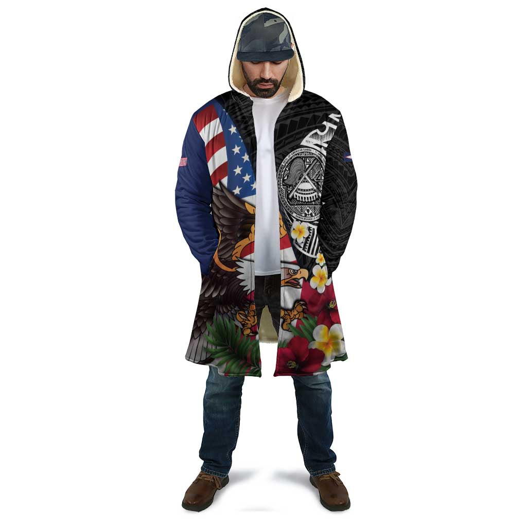 United States and American Samoa Cloak USA Flag Eagle With Seal Tropical Flowers