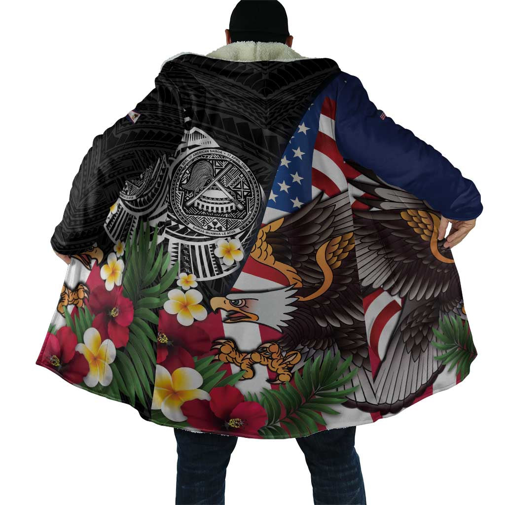 United States and American Samoa Cloak USA Flag Eagle With Seal Tropical Flowers