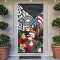 United States and American Samoa Door Cover USA Flag Eagle With Seal Tropical Flowers LT14 Black - Polynesian Pride