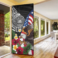 United States and American Samoa Door Cover USA Flag Eagle With Seal Tropical Flowers LT14 - Polynesian Pride
