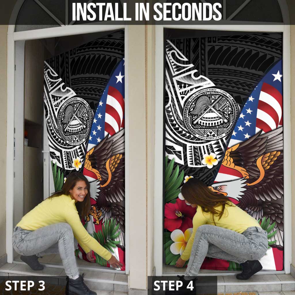 United States and American Samoa Door Cover USA Flag Eagle With Seal Tropical Flowers LT14 - Polynesian Pride