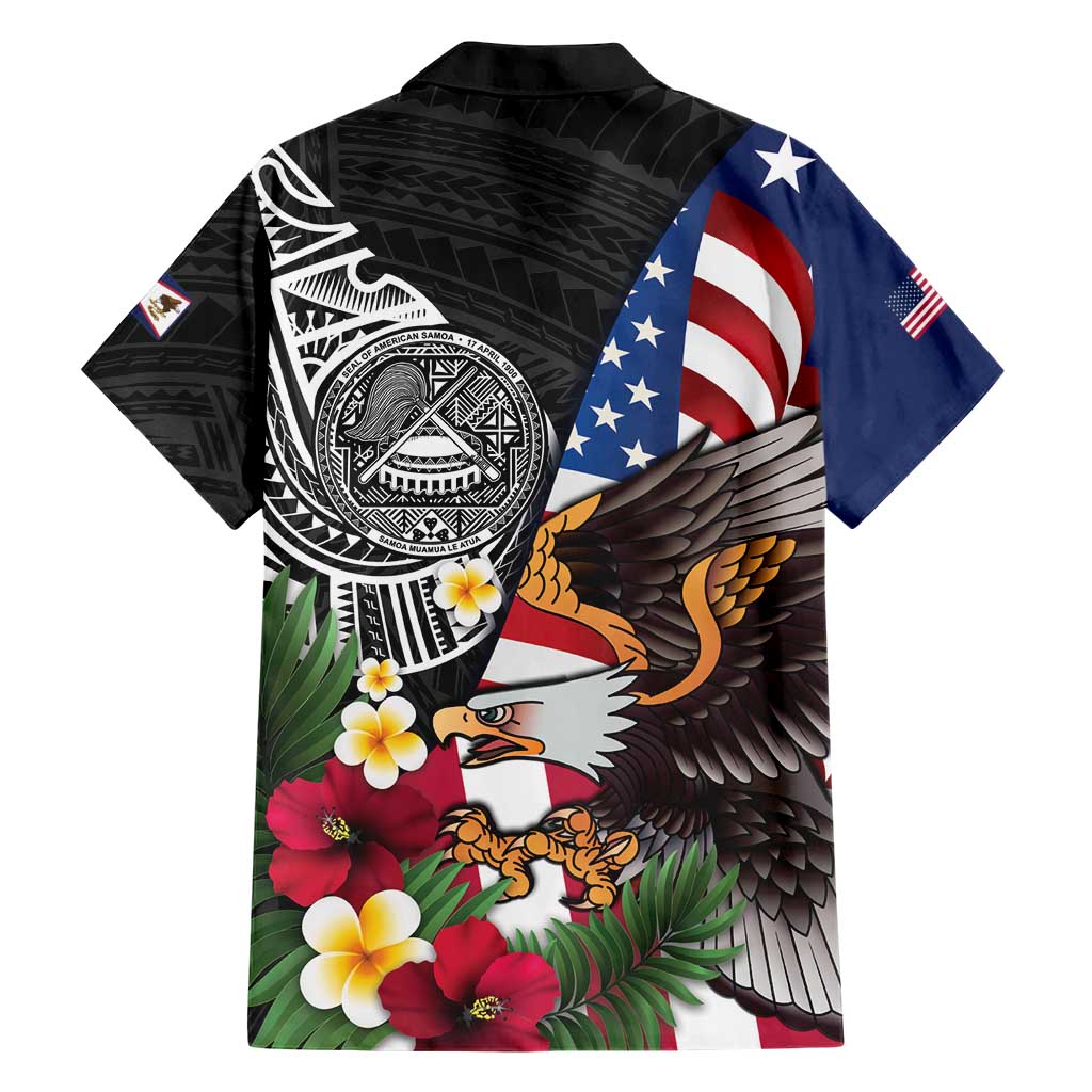 United States and American Samoa Family Matching Long Sleeve Bodycon Dress and Hawaiian Shirt USA Flag Eagle With Seal Tropical Flowers LT14 - Polynesian Pride